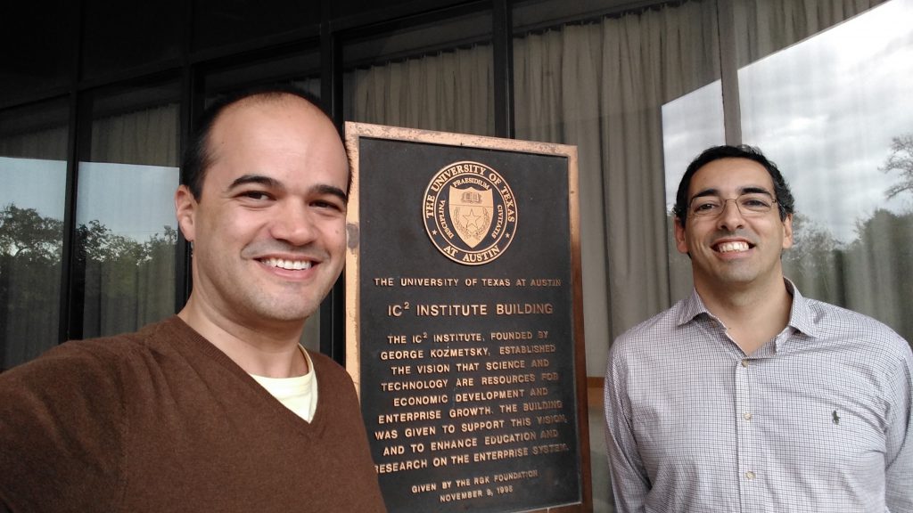 Norberto Amaral and Silvio Macedo at the IC2 building of the University of Texas.